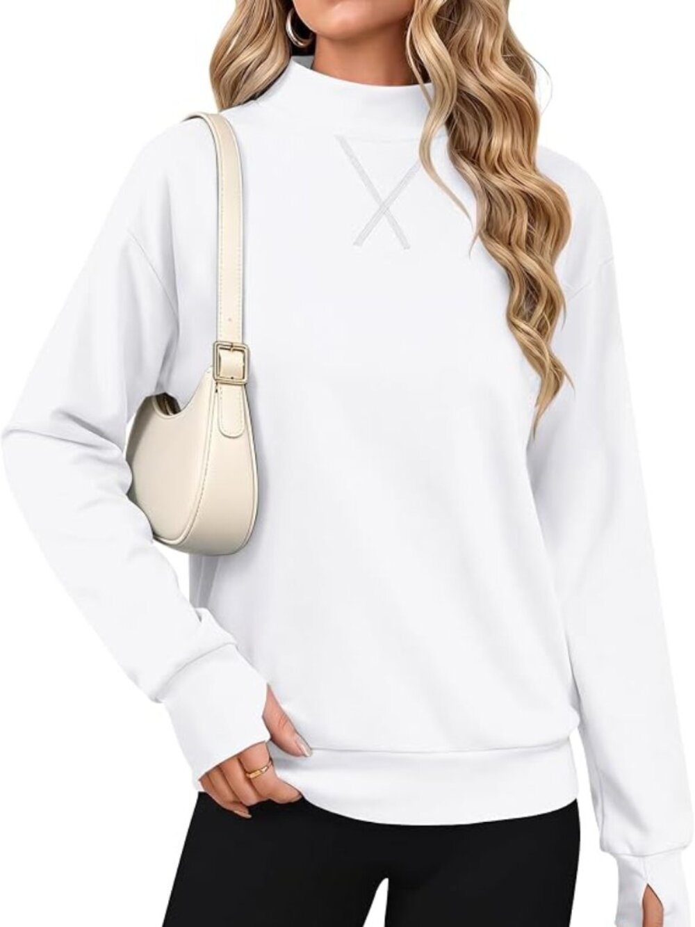Mock Neck Sweatshirt for Women Long Sleeve Pullover Top Thumb Hole - NWT - L